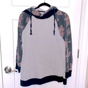 Grey Floral Sleeve Double Hoodie